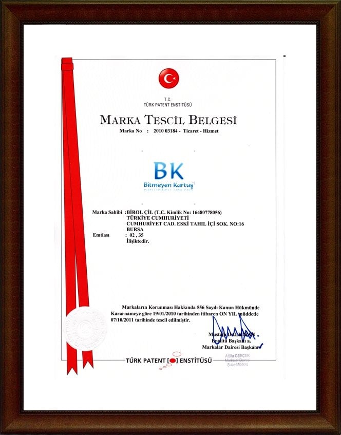 Marka Tescil Balgemiz için tıklayın... "BK BİTMEYEN KARTUŞ"
